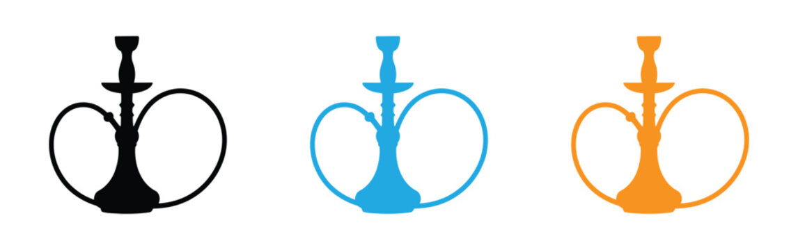 Colorful hookah icons in black blue and orange on white background Vector illustration