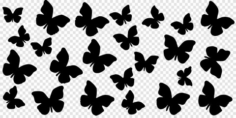 A collection of black butterfly silhouettes arranged on a transparent background © Hridoy