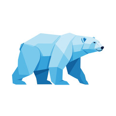 Fototapeta premium Blue geometric polar bear walking on white background