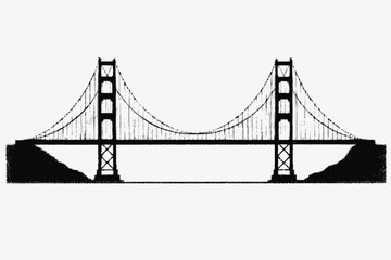Fototapeta premium Iconic suspension bridge silhouette, representing engineering marvel and architectural grandeur with its distinct towers and cables against a clean background