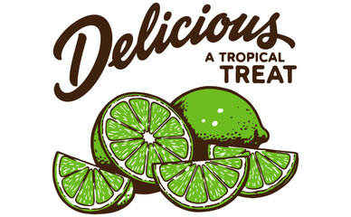 Delicious tropical treat. Lime club artwork for t-shirt print, poster, sticker and other uses. Fresh citrus vector design, summer vibes. © Tri