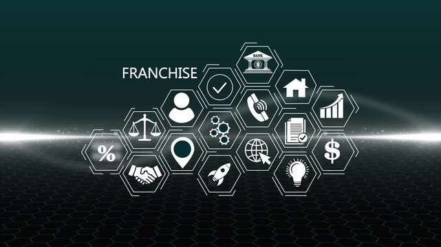 Futuristic Franchise hologram concept. Glowing holographic planet earth digital network with collaborati4K bular background animation