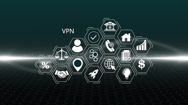 Futuristic VPN hologram concept. Glowing holographic planet earth digital network with collaboration4K bular background animation