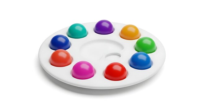 Colorful puzzle toy with nine balls on a white circular plate isolated on white background