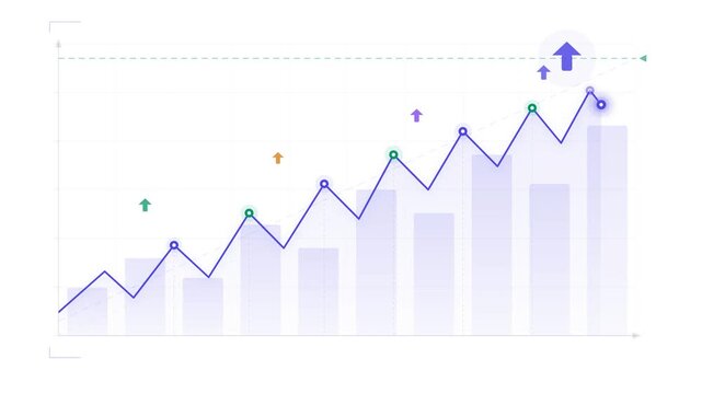 Animated vector bar chart growing upward representing business financial growth success analytics data increase performance statistics modern clean design