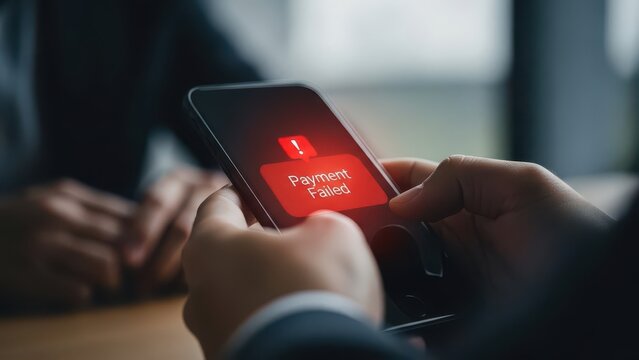 Smartphone screen displaying a red notification: "payment failed" with an alert icon
