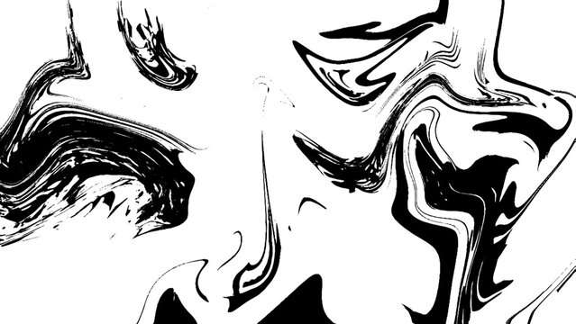 Monochrome Liquid Swirl Abstract Design. Artistic Black and White Ebru Liquid Texture