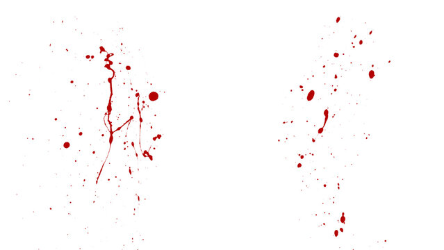 Red blood splatter and artistic drips on transparent background for horror.