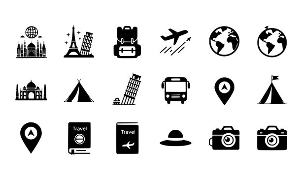 Modern Tourism and Travel Flat Icons Collection for Vacation Design Vector