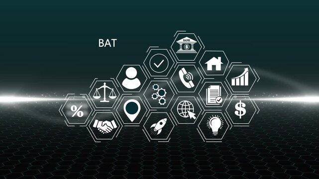 Futuristic Bat hologram concept. Glowing holographic planet earth digital network with collaboration, inno 4k video animation background