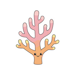 Obraz premium Cute Cartoon Coral Character with Friendly Face.
