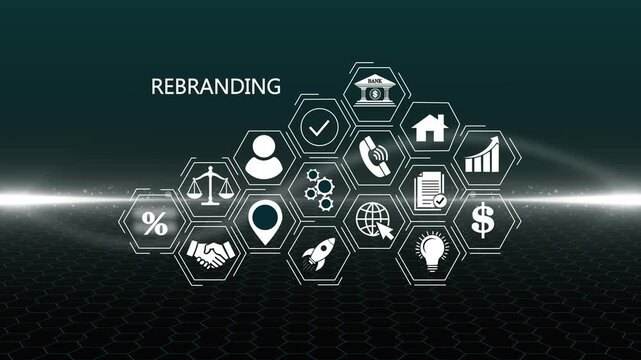 Futuristic Rebranding concept. Glowing holographic planet earth digital network with collaboration, innovation and corporate leadership. Business, technology