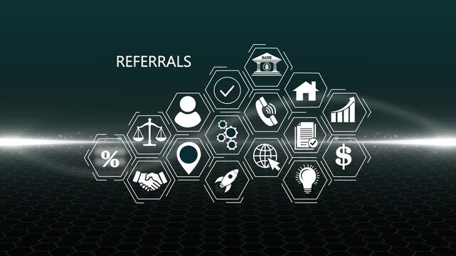 Futuristic Referrals concept. Glowing holographic planet earth digital network with collaboration, innovation and corporate leadership. Business, technology