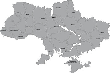 Obraz premium Detailed Map of Ukraine with Administrative Borders and Internal Region in Grey Layout