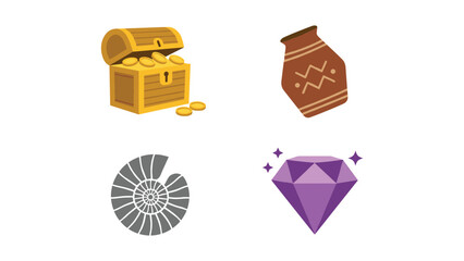 Collection of four distinct treasure and gemstone icons in a grid layout © Shahin Studio