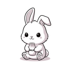 Fototapeta premium Adorable cartoon bunny character holding a bottle of milk.