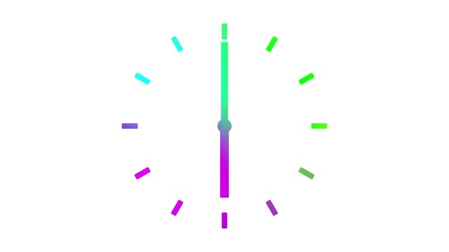 Colorful Gradient Clock Face with Hour and Minute Hands Showing Approximately 1:50 on a White Background, Featuring Vibrant Cyan Green and Purple Hues