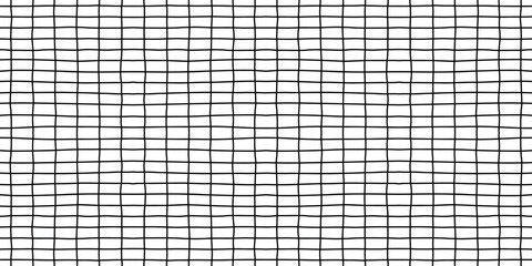 Seamless hand drawn square grid pattern light background crayon texture abstract check lines repeating minimal modern wallpaper textile fabric surface design monochrome backdrop simple art © SpainArts
