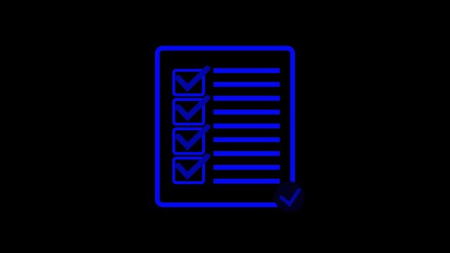 A bold blue outline of a checklist on a black background, showcasing four completed checkmarks and one pending representing organization, progress, and task completion in a clear, style