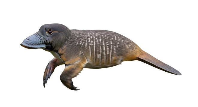A platypus standing on its hind legs with a duck bill and webbed feet