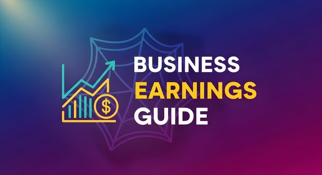 Business earnings guide text with graph and spider web icon finance money