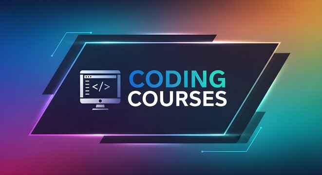 Computer screen with code symbols for coding courses monitor