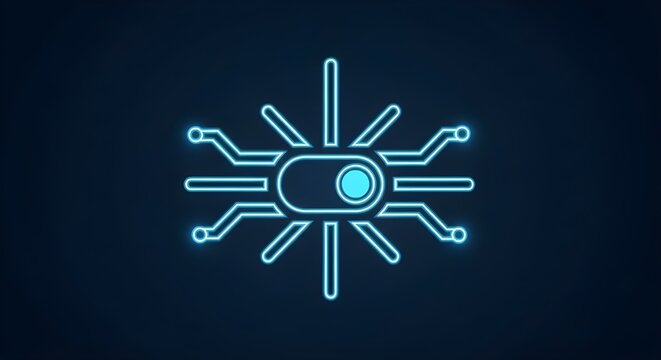 Neon Blue Circuit Board Icon Representing a Virus or Malware computer virus glitch