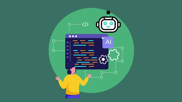 AI Software Development and Coding Workflow Concept with Programmer and Artificial Intelligence Illustration video