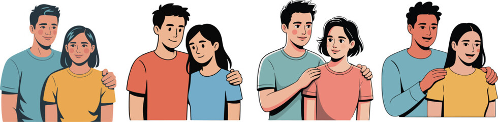 Obraz premium doodle illustration flat vector of people illustration on Couple Hugging with Love and Emotional Support