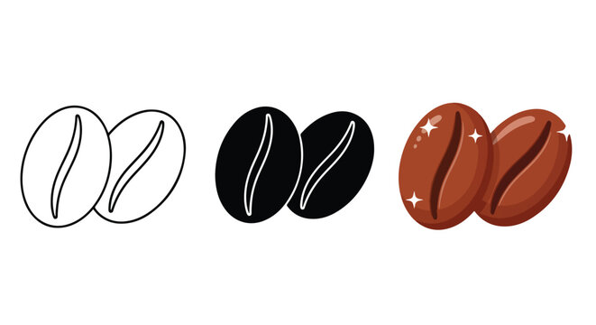 Roasted coffee beans icon set for design - Editable line icons. Vector illustration - Glyph and solid icon set - Icon vector