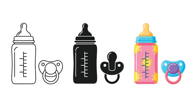 Baby bottle and pacifier icon set vector - Editable line icons. Vector illustration - Glyph and solid icon set - Icon vector