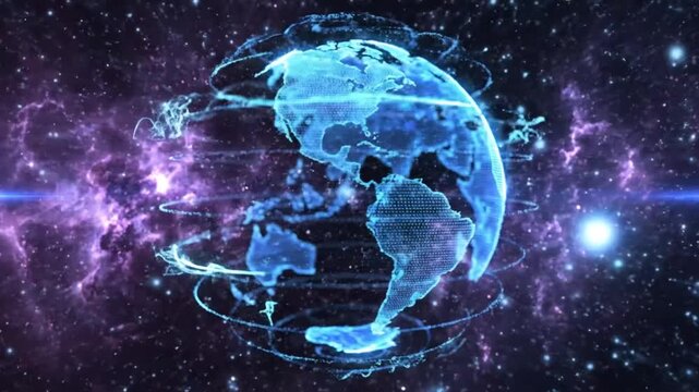 Futuristic Digital Earth Globe in Space with Glowing Lines and Stars for Technology and Global Communication Concepts