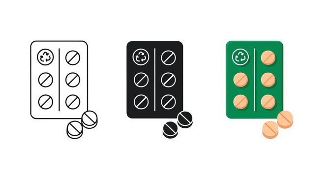 Pill blister pack with recycle icon - Blue icon set - Modern style icon  - Glyph and solid icon set - Icon vector