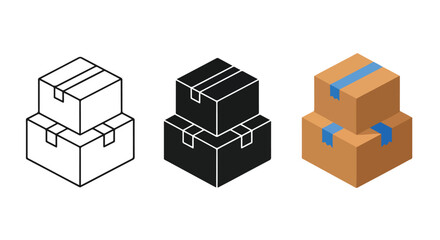 Obraz premium Stacked cardboard boxes delivery icons - Minimalist, flat icon, outline, glyph, linear, clipart, sticker - icon set