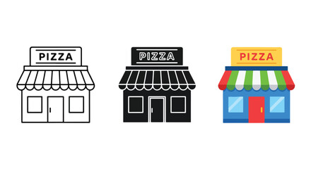 Naklejka premium Pizza restaurant storefront vector icons - Editable line icons. Vector illustration - Glyph and solid icon set - Icon vector