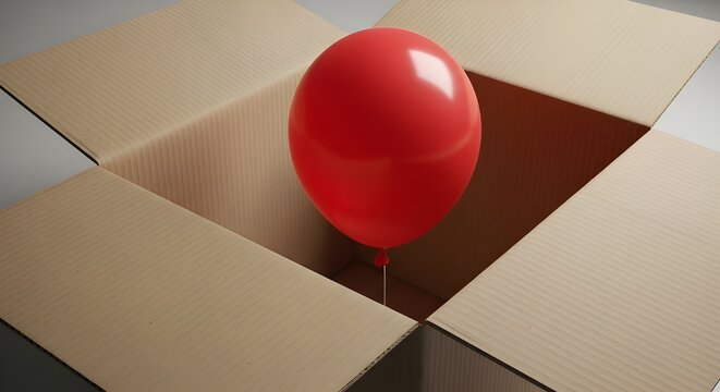 Balon, balon merah di dalam dus, red balloon in a cardboard box