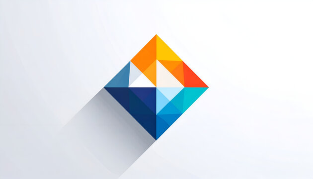 Abstract diamond shape with geometric triangle facets in vibrant colors; modern logo