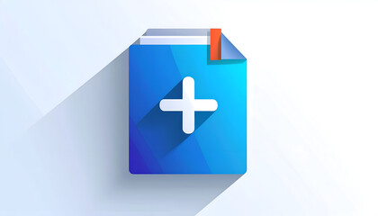 Fototapeta premium Blue new document file illustration with a plus sign in modern flat design style