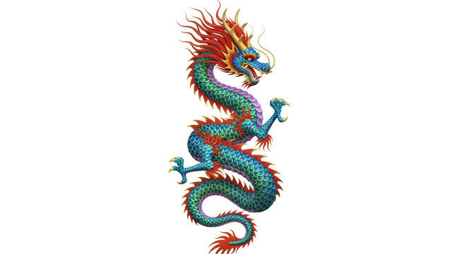 Vibrant Blue and Green Chinese Dragon Black Background