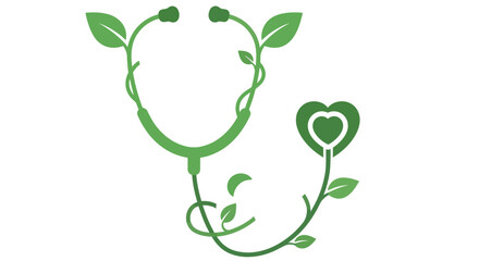 A green stethoscope formed by plant vines with a heart shaped leaf © MDRASEL