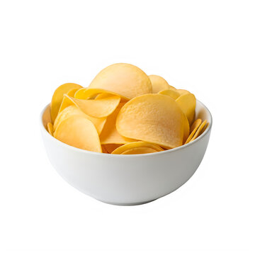 Crispy potato chips served in a simple white ceramic bowl snack