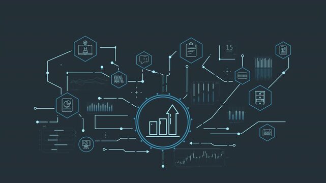 Digital business management infographic with optimized data workflows
