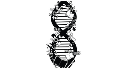 A stylized dna strand illustration incorporating symbols of learning and creativity © JOHIRUL_STUDIO