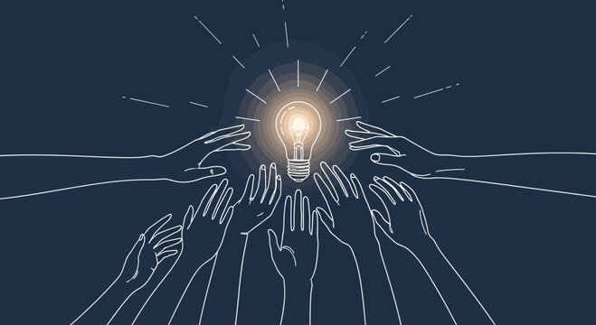 hands reaching for the light illustration