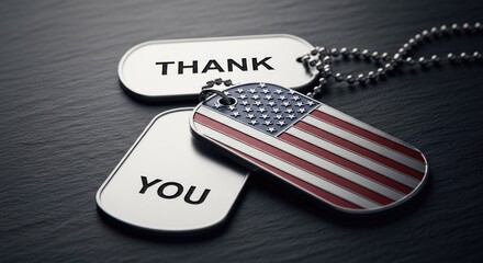 Fototapeta premium Memorial day remembrance thank you to fallen heroes dog tags american flag