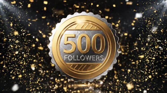 Celebrating Five Hundred Followers with Sparkling Gold Confetti on a Black Background, Social Media Achievement