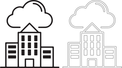 Naklejka premium Black and white building icons with cloud