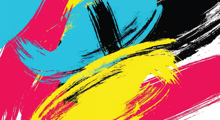 Modern vector illustration of vibrant abstract graffiti background with bold paint splashes and brush strokes, colorful urban street art wallpaper design © Amie