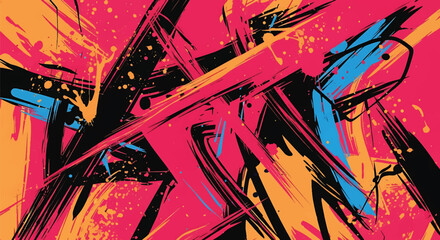 Modern vector illustration of bold graffiti splash composition with vibrant paint strokes, urban abstract art wallpaper design © Amie