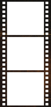35mm film strip frame with blank white screen isolated on transparent background